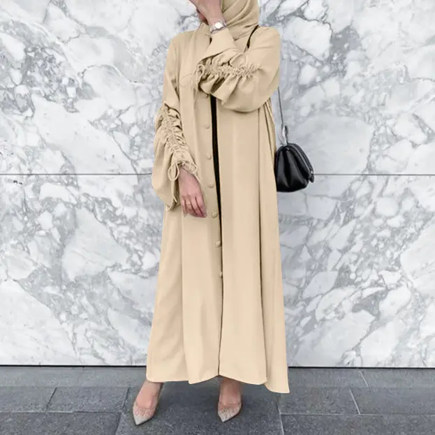 Ruched Sleeve Button Up Abaya_13