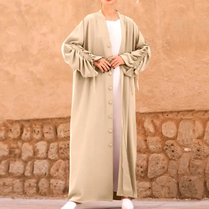 Ruched Sleeve Button Up Abaya_14
