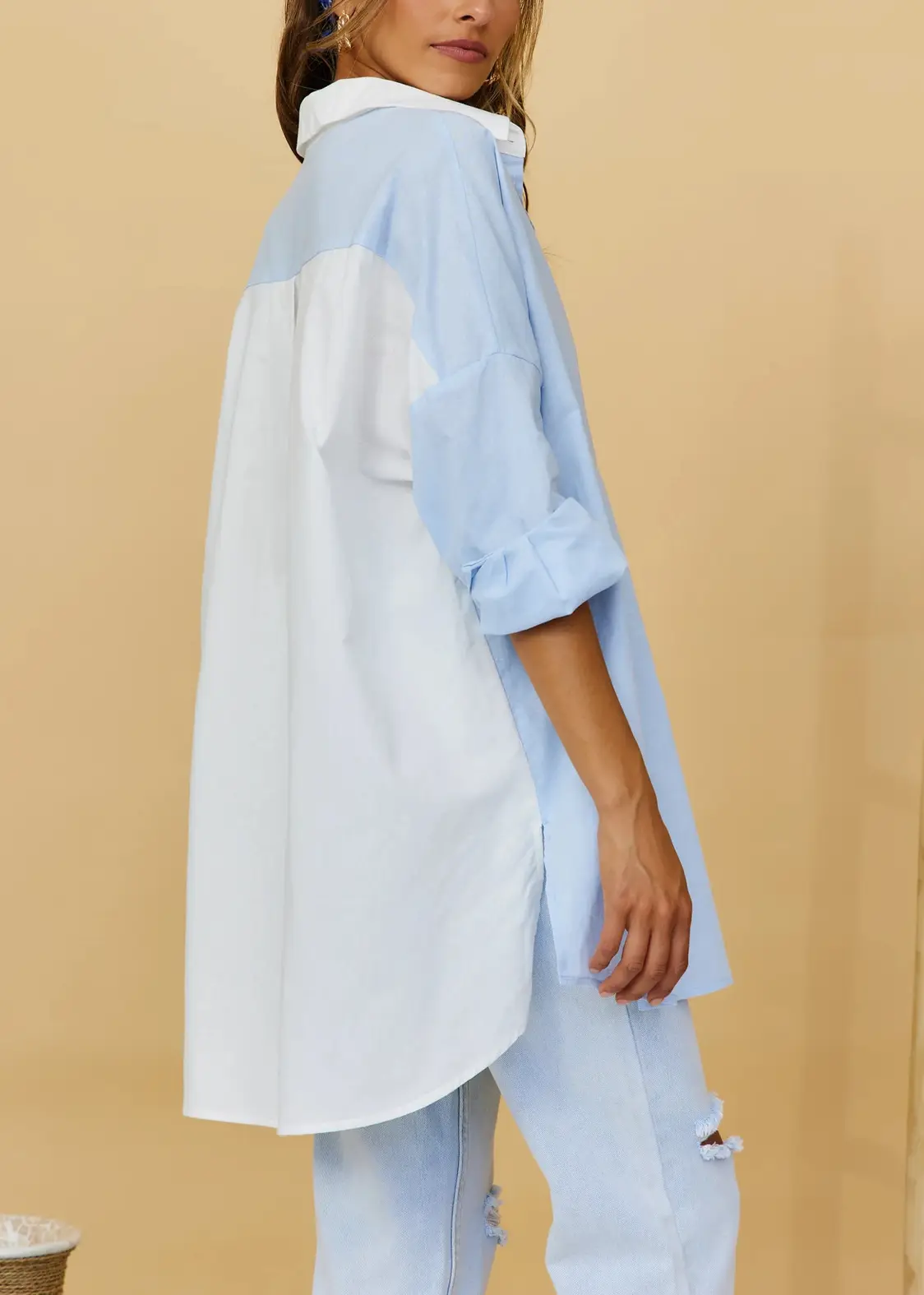 Two-tone Button Up Blouse_2