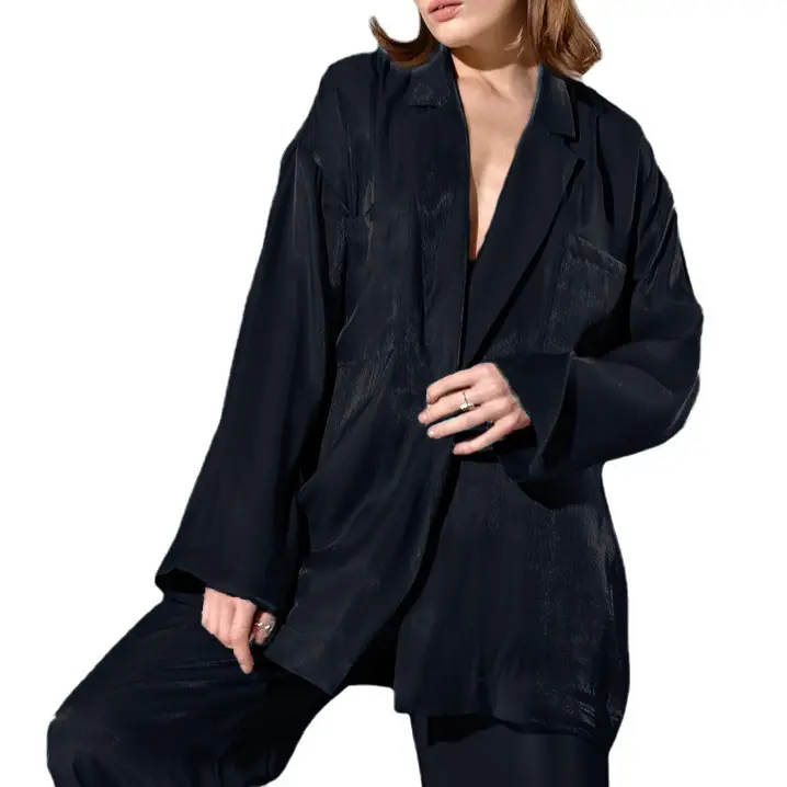 Organza Two-Piece Blazer and Trouser Set_Black