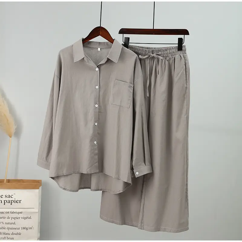 Flowy Button Up Blouse and Pants Set_4