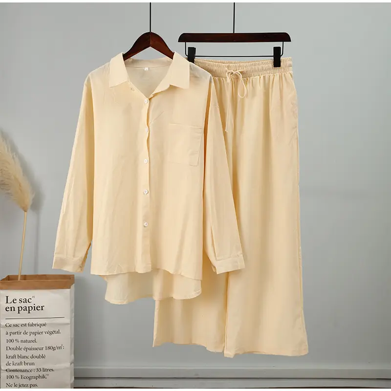 Flowy Button Up Blouse and Pants Set_38