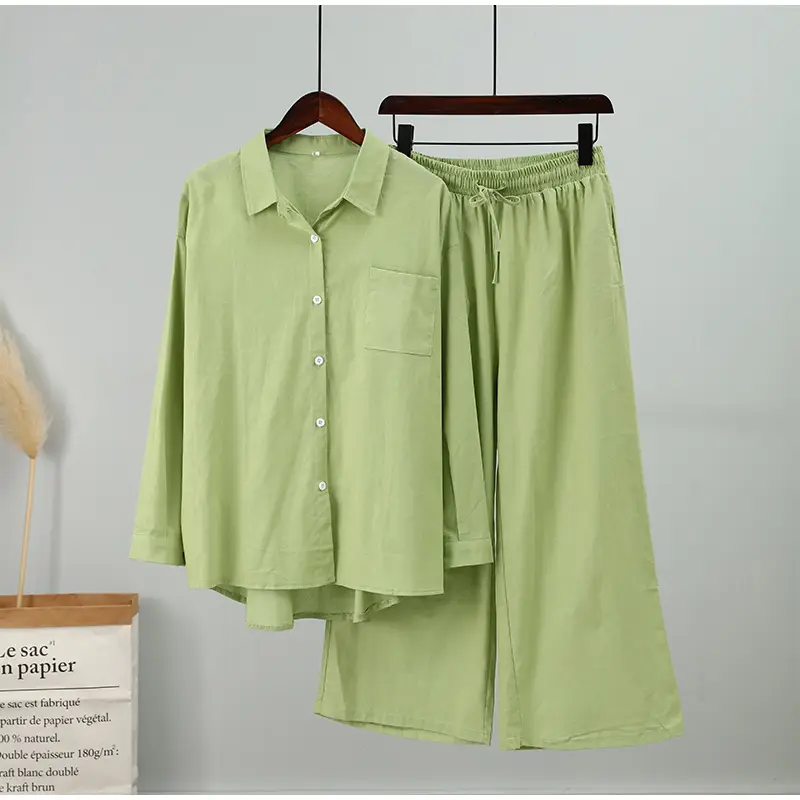 Flowy Button Up Blouse and Pants Set_34