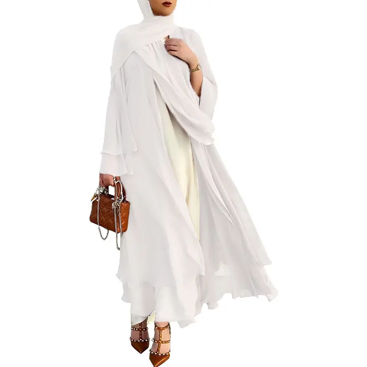 Open Front Chiffon Abaya_white