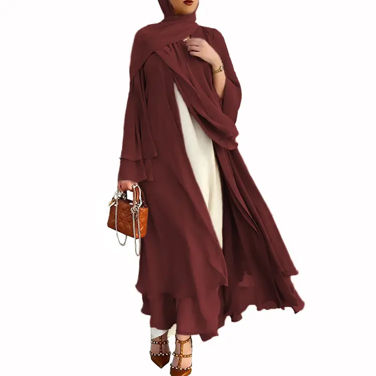 Open Front Chiffon Abaya_maroon