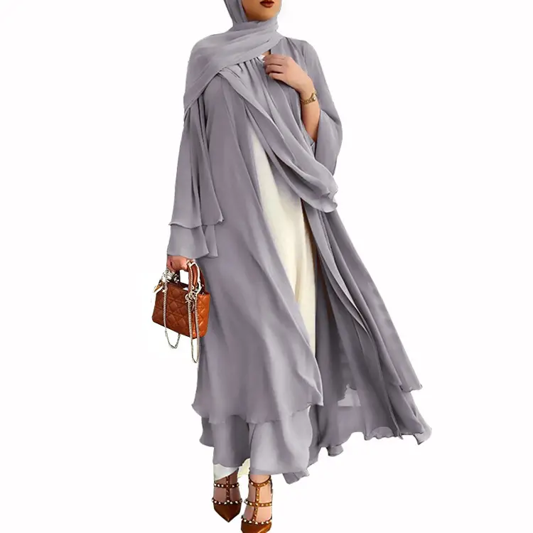 Open Front Chiffon Abaya_Gray