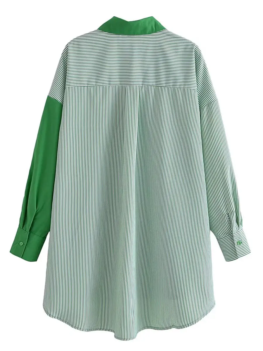 Green Two-Tone Button Up Blouse_3