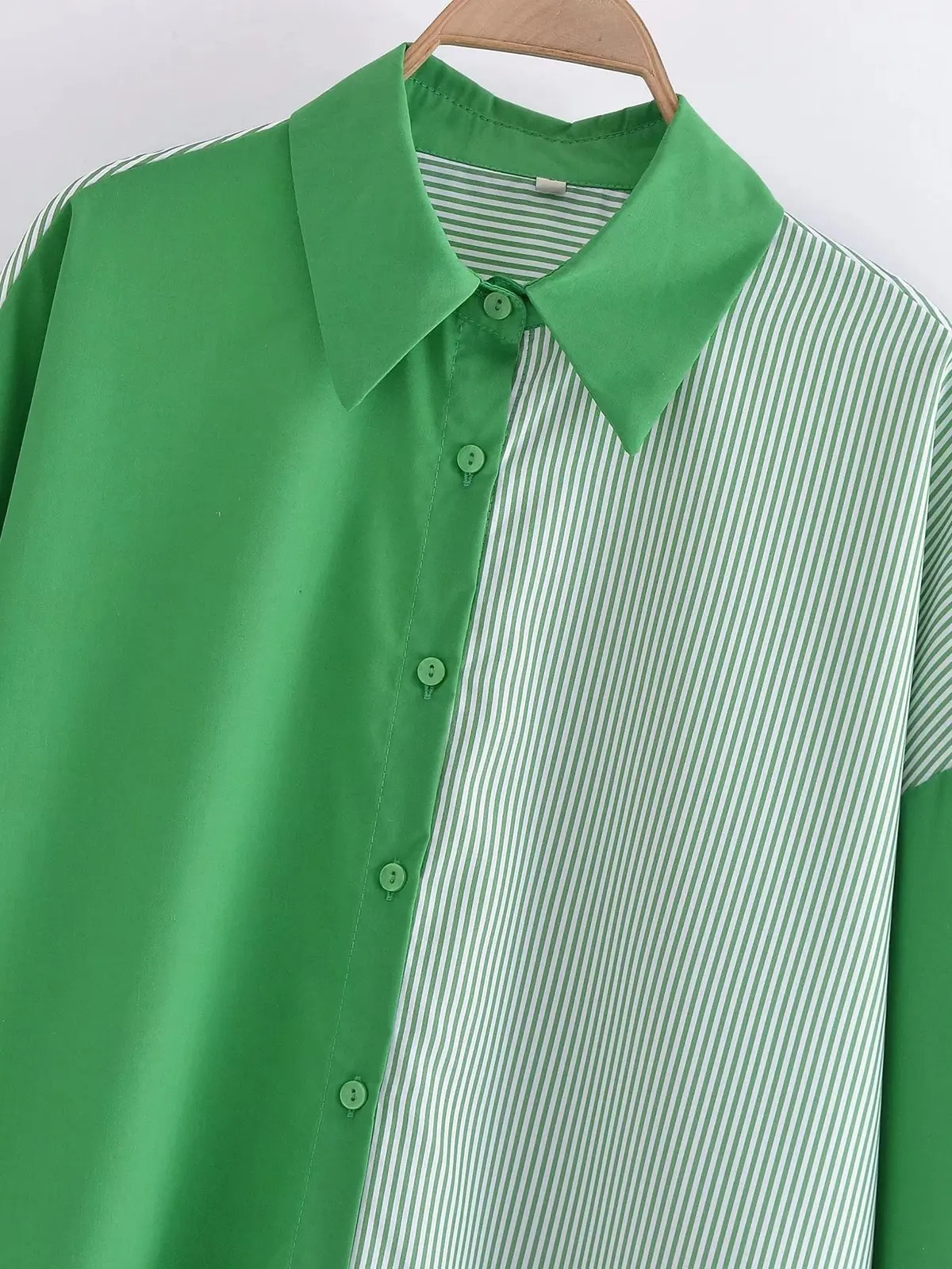 Green Two-Tone Button Up Blouse_8
