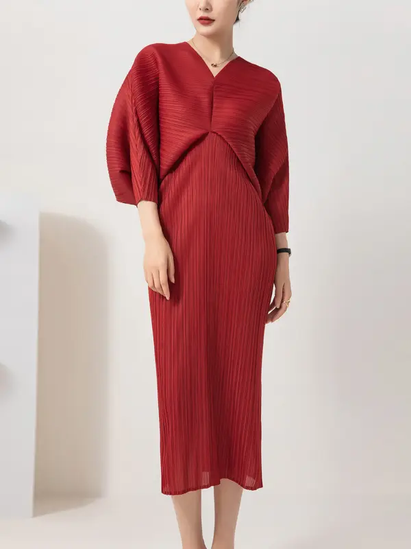 Batwing Sleeve V-neck Dress_2