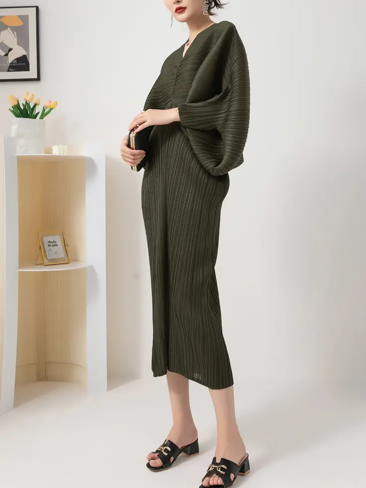 Batwing Sleeve V-neck Dress_5