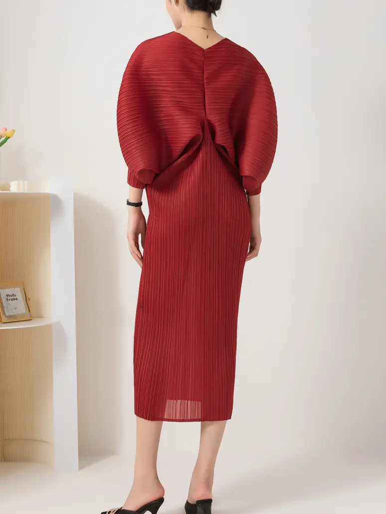 Batwing Sleeve V-neck Dress_10
