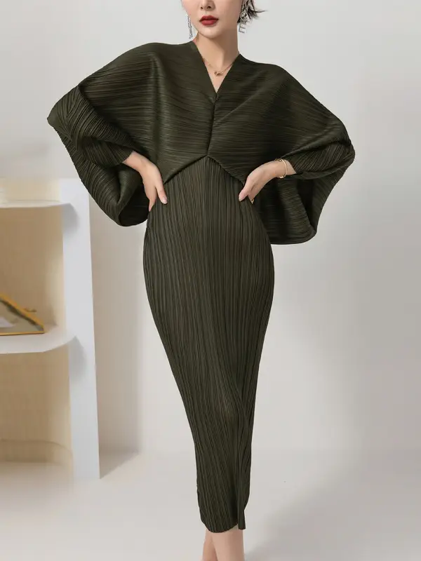 Batwing Sleeve V-neck Dress_13