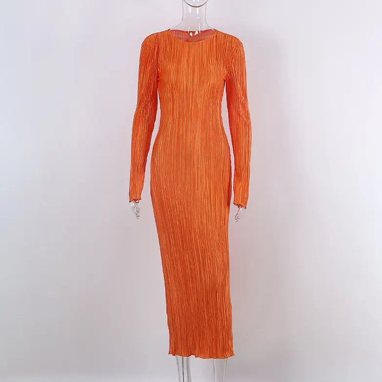 Vibrant Long Sleeve Ribbed Maxi Dress_2