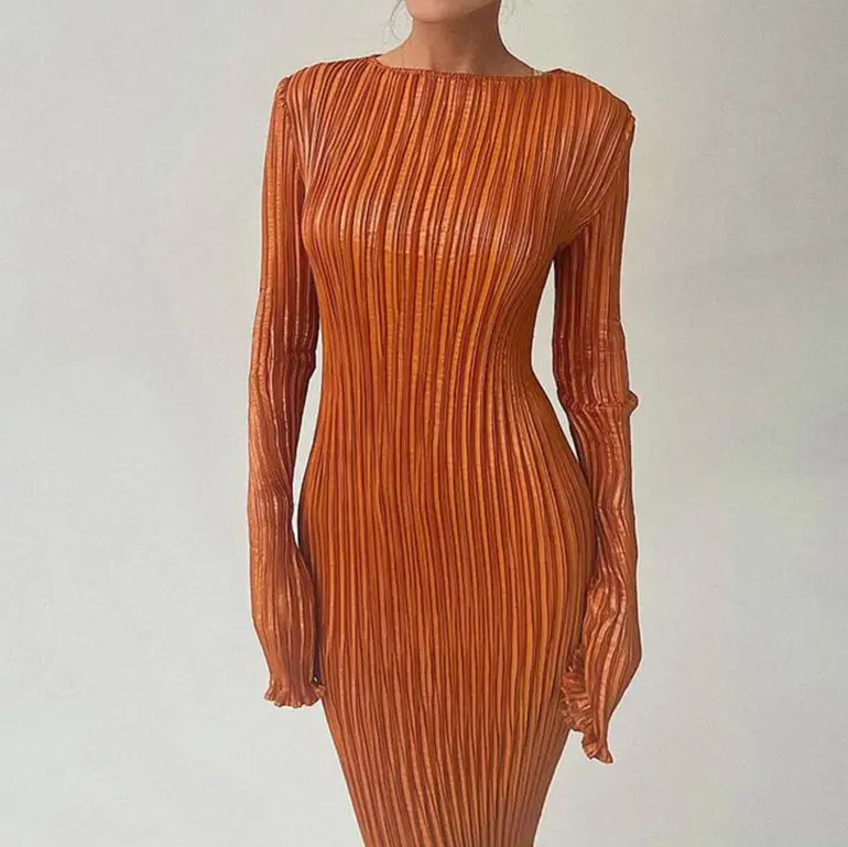 Vibrant Long Sleeve Ribbed Maxi Dress_4
