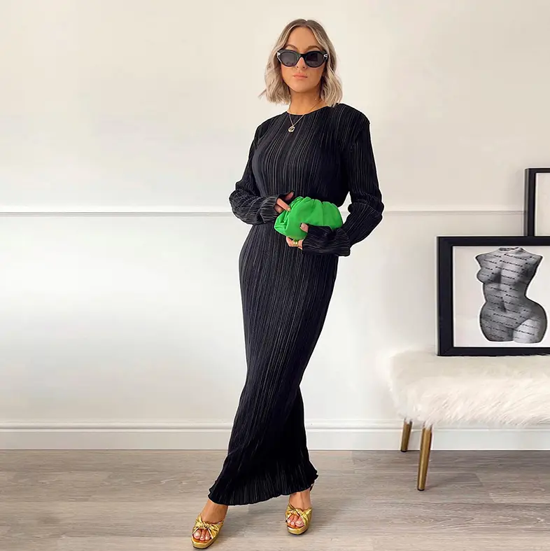 Vibrant Long Sleeve Ribbed Maxi Dress_5