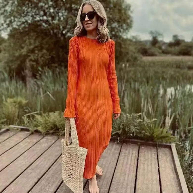 Vibrant Long Sleeve Ribbed Maxi Dress_6