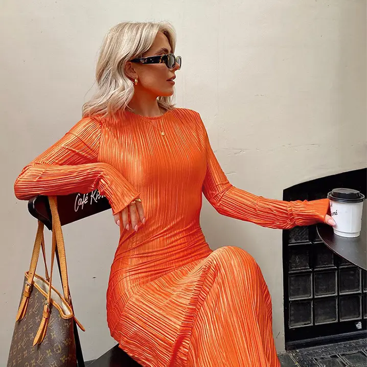 Vibrant Long Sleeve Ribbed Maxi Dress_12