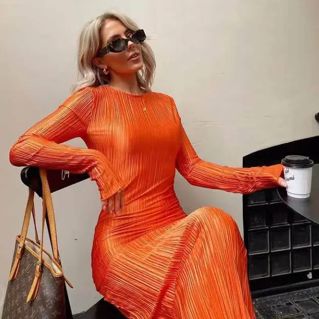 Vibrant Long Sleeve Ribbed Maxi Dress_16