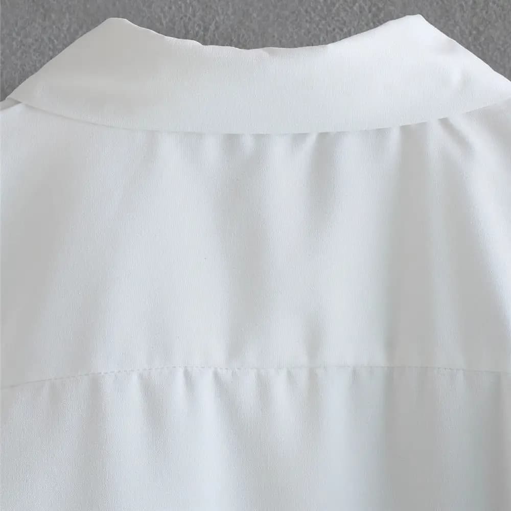 Feather Trim Button-Up Blouse_2