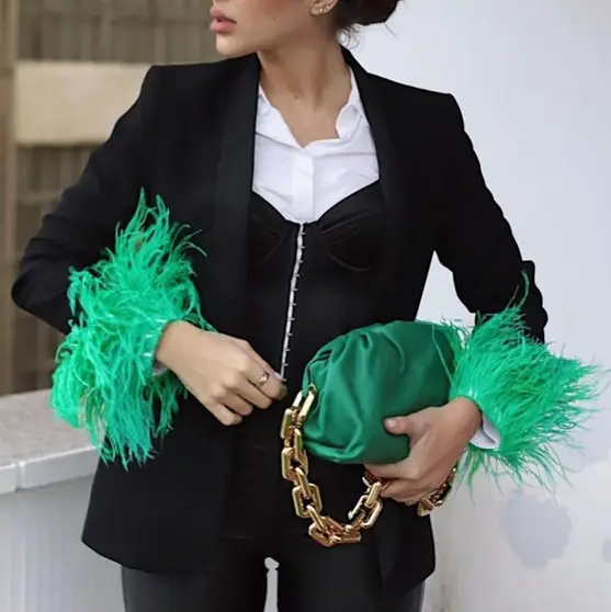 Feather Trim Button-Up Blouse_3