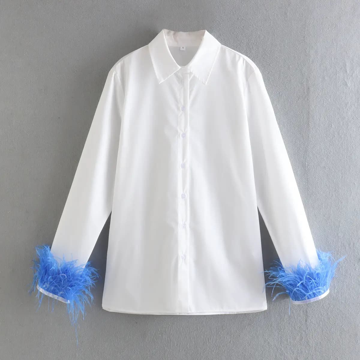 Feather Trim Button-Up Blouse_15