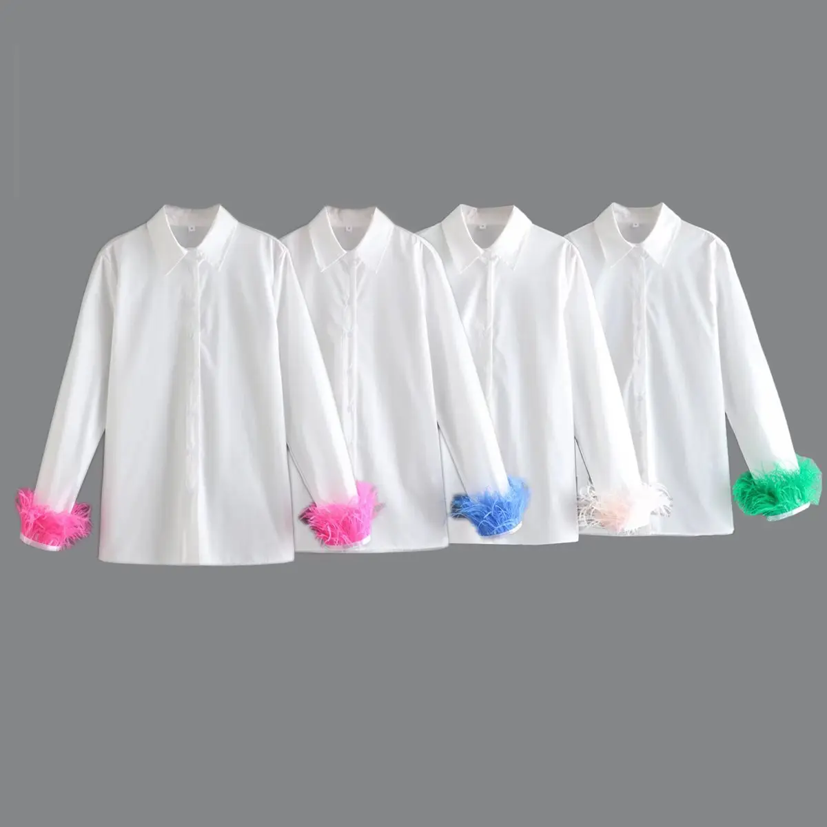 Feather Trim Button-Up Blouse_14