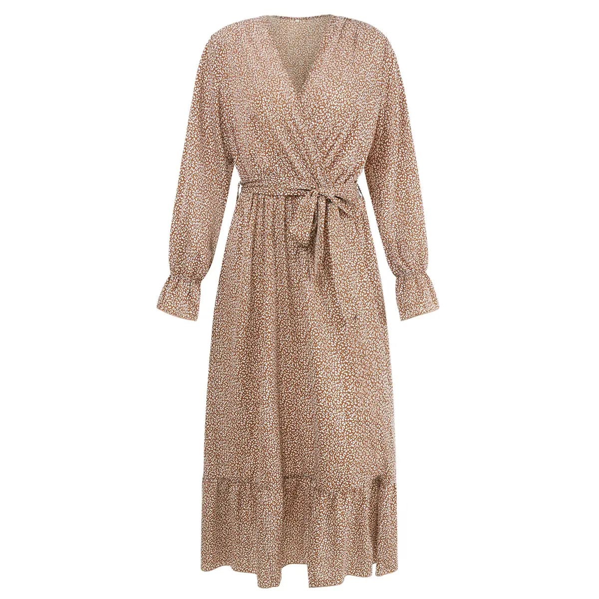 V-neck Printed Belted Dress_1