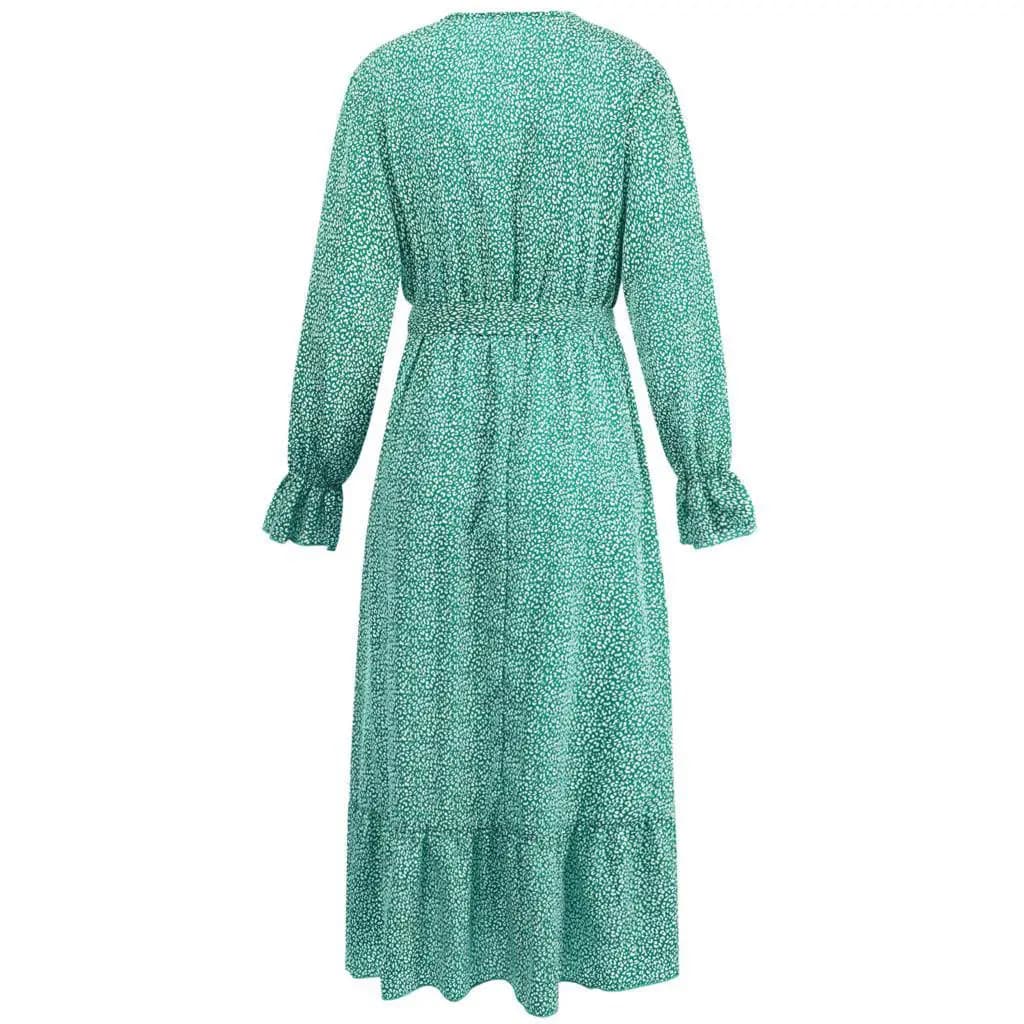 V-neck Printed Belted Dress_3