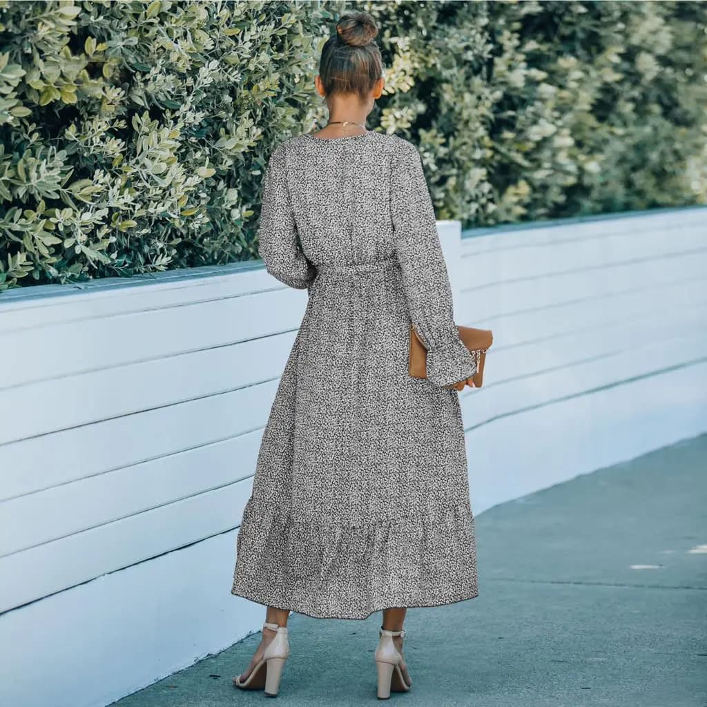 V-neck Printed Belted Dress_4
