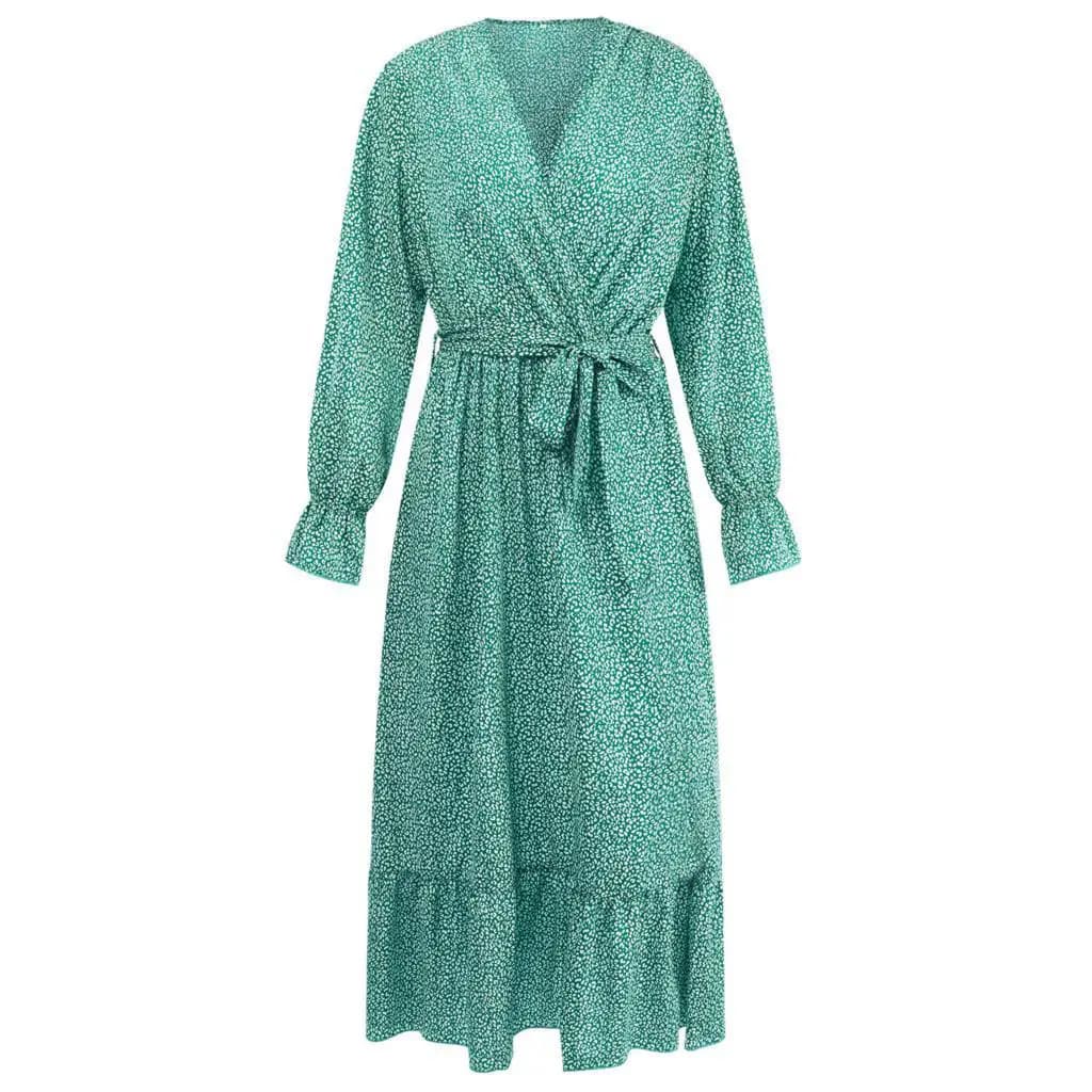 V-neck Printed Belted Dress_5