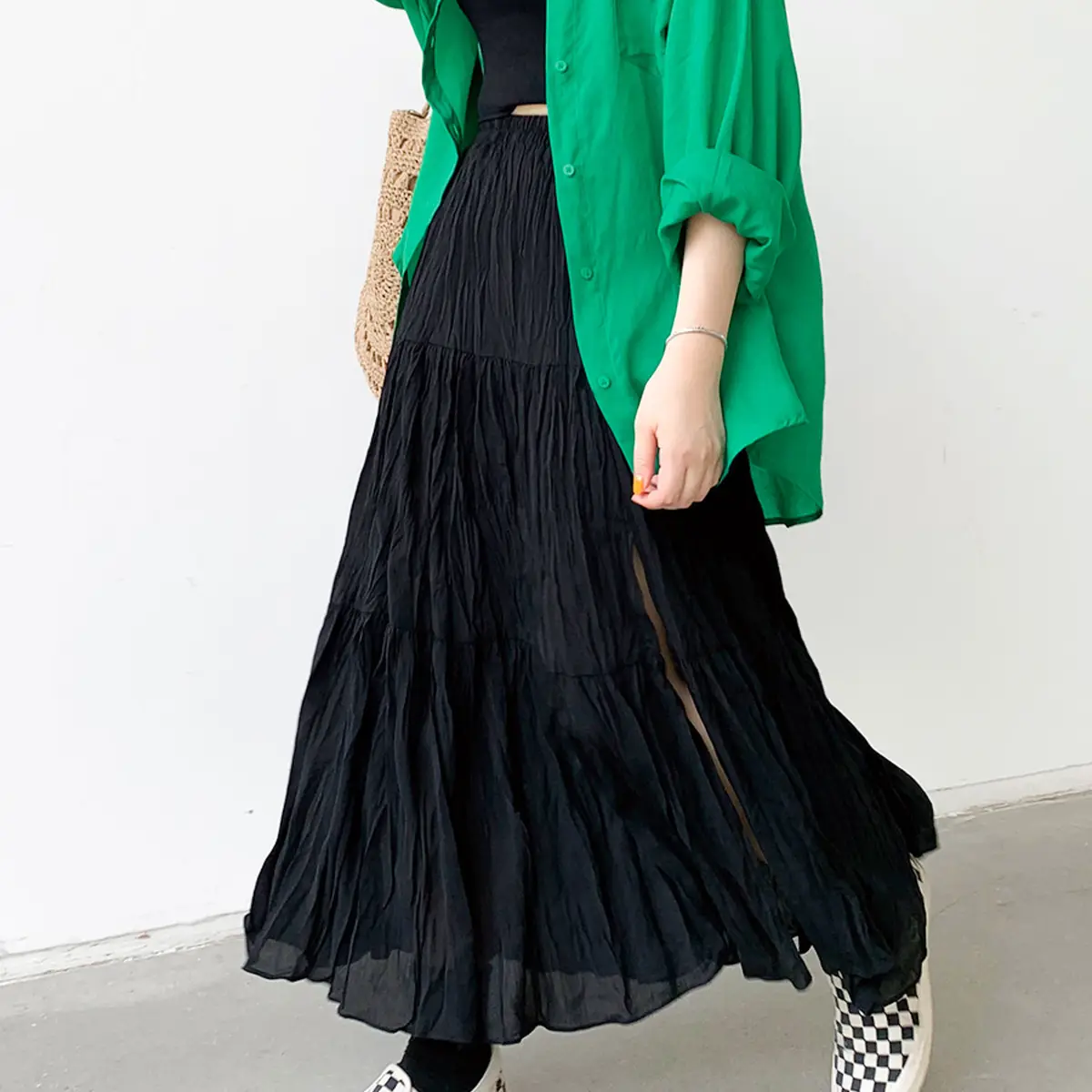 Boho Tiered Skirt with Side Slit_10