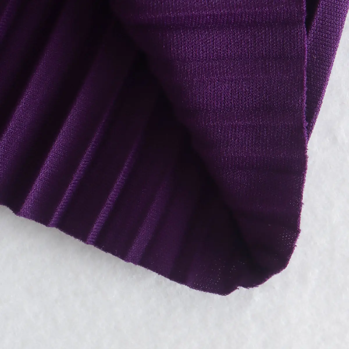 Purple Long Sleeves Crop Top and Pleated Pants Set_12