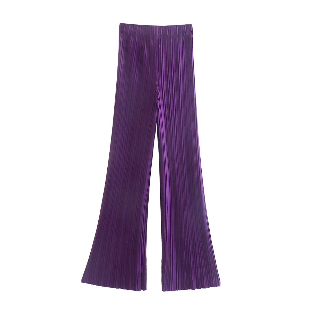 Purple Long Sleeves Crop Top and Pleated Pants Set_2