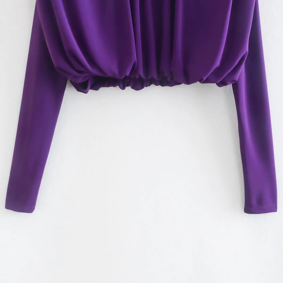 Purple Long Sleeves Crop Top and Pleated Pants Set_4