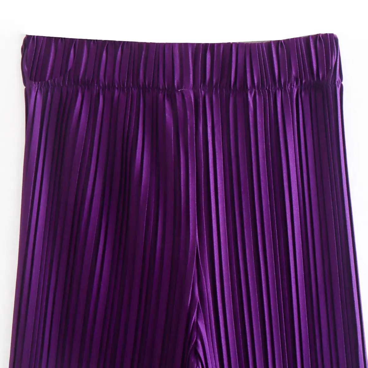 Purple Long Sleeves Crop Top and Pleated Pants Set_8