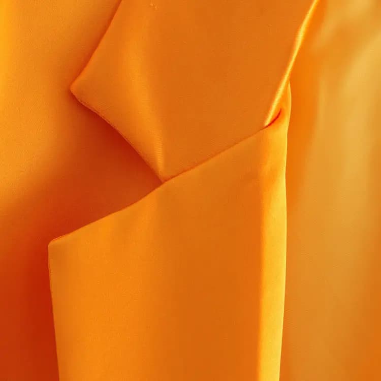 Feather-trim Orange Long Sleeve Blazer and Pants Set_3