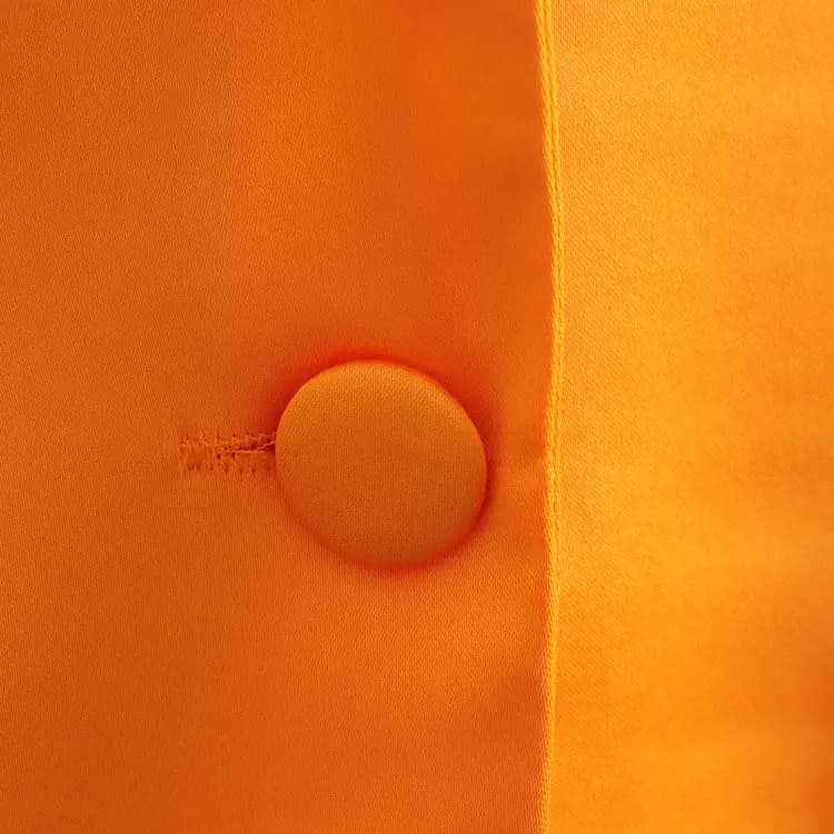 Feather-trim Orange Long Sleeve Blazer and Pants Set_8