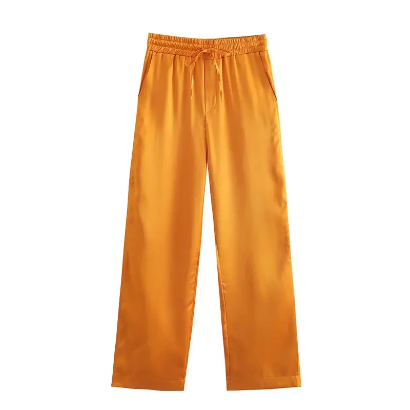 Feather-trim Orange Long Sleeve Blazer and Pants Set_11