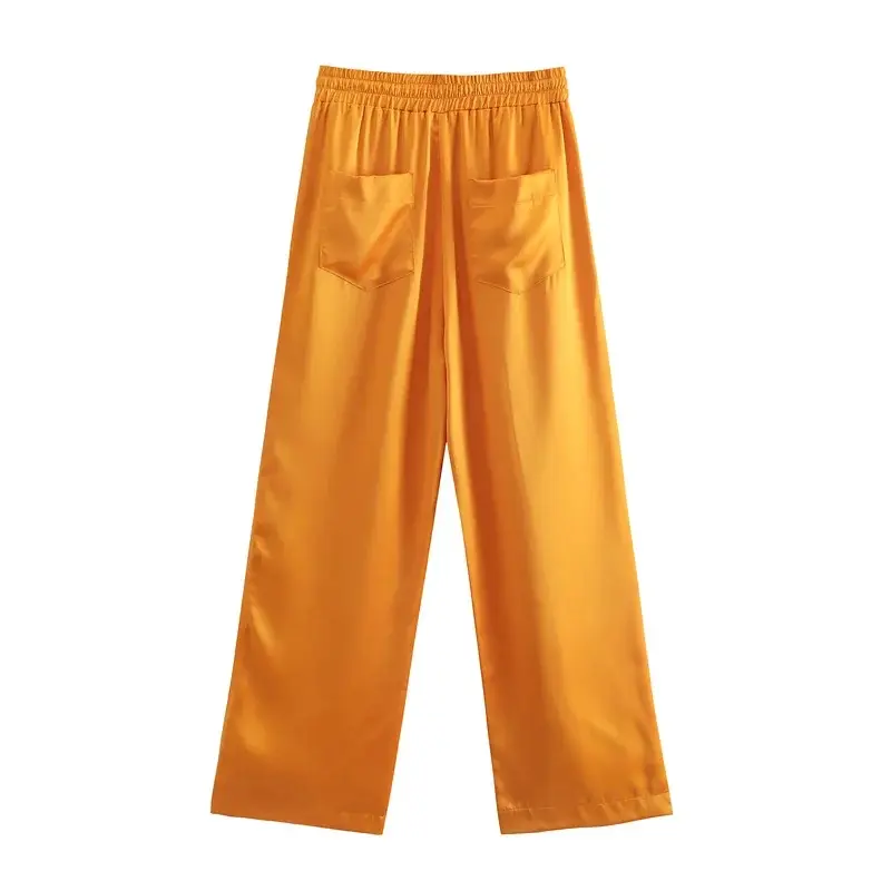 Feather-trim Orange Long Sleeve Blazer and Pants Set_12