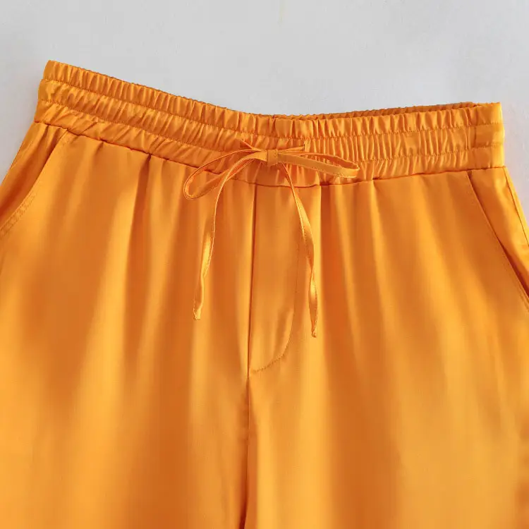 Feather-trim Orange Long Sleeve Blazer and Pants Set_13