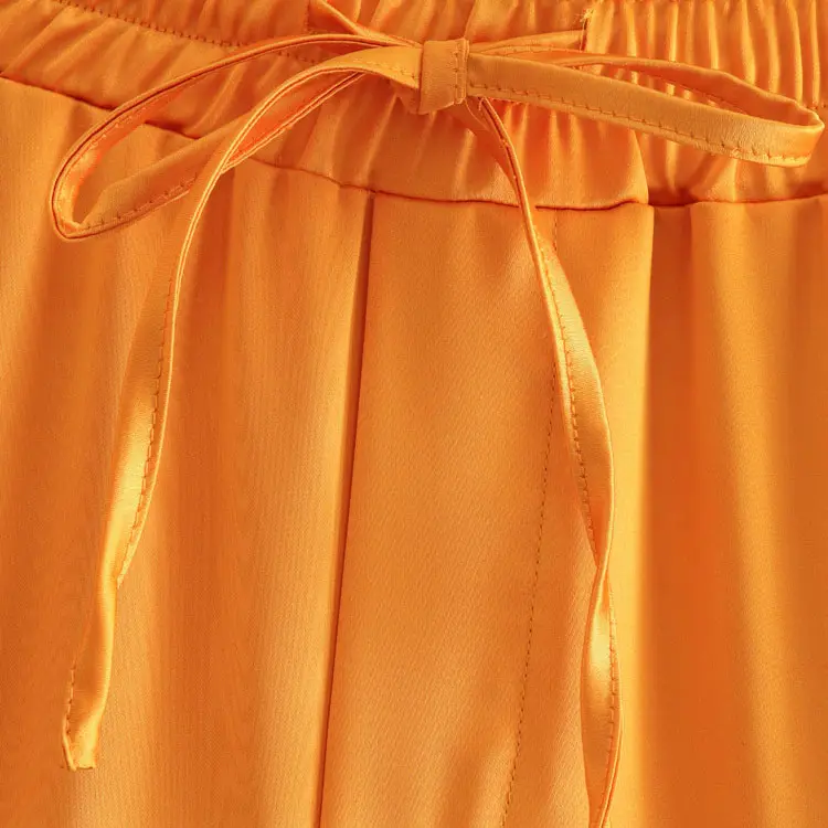Feather-trim Orange Long Sleeve Blazer and Pants Set_14