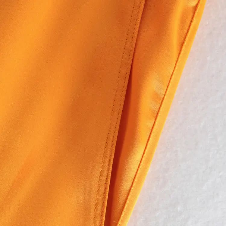 Feather-trim Orange Long Sleeve Blazer and Pants Set_16