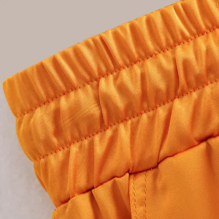 Feather-trim Orange Long Sleeve Blazer and Pants Set_17