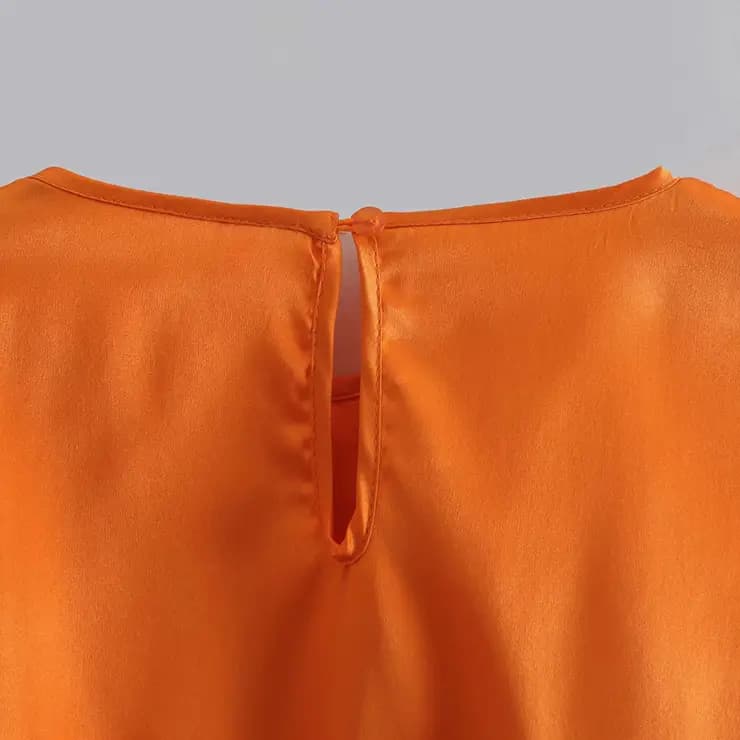 Orange Burst Feather-trim Crop Top and Pants Set_3