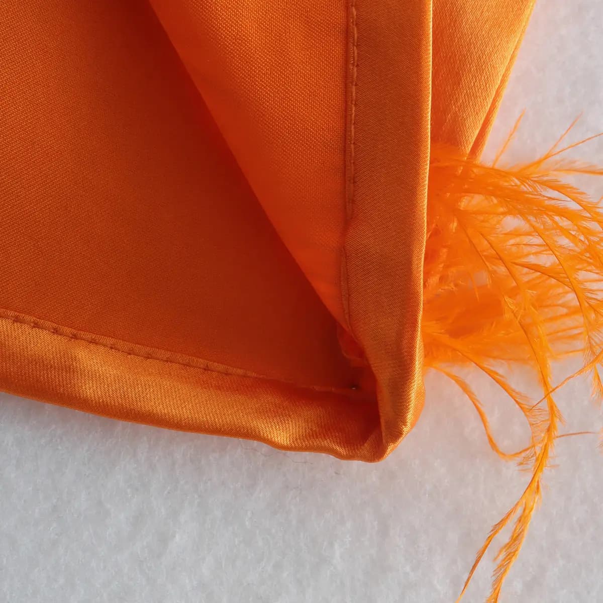 Orange Burst Feather-trim Crop Top and Pants Set_6