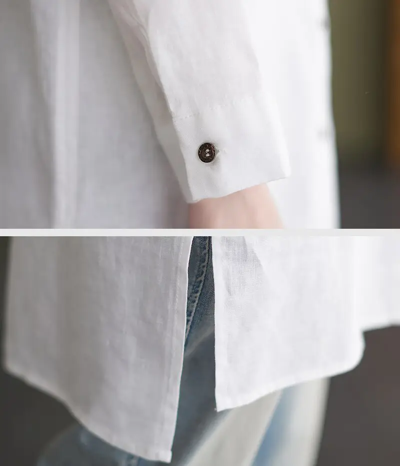 Long Sleeve Linen Collared Blouse-1