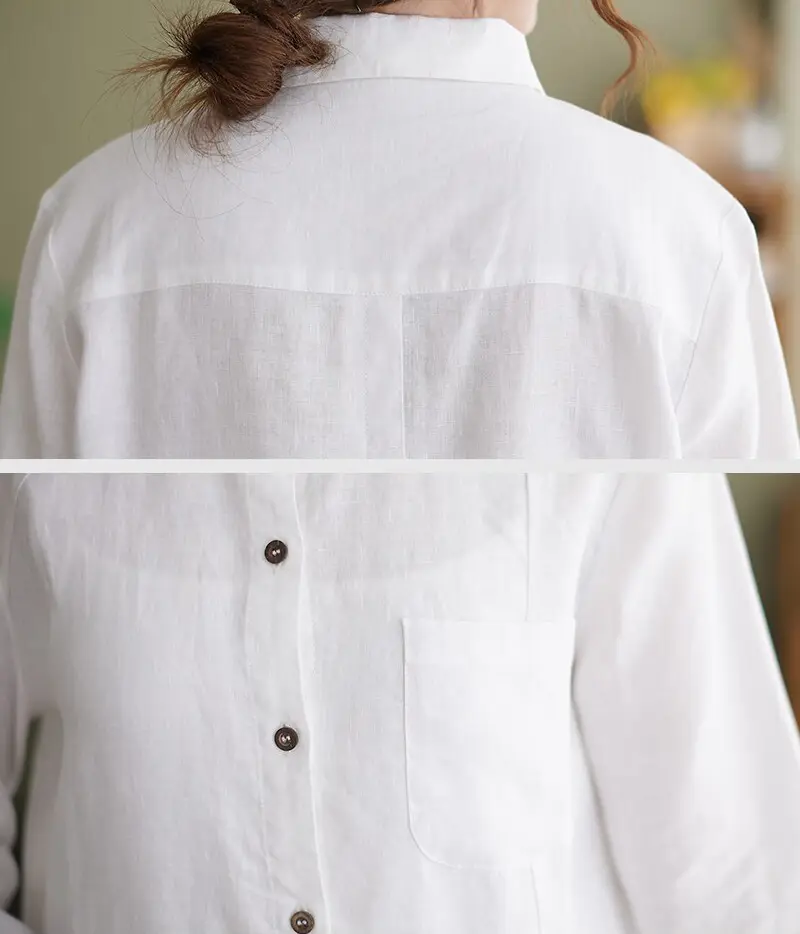 Long Sleeve Linen Collared Blouse-2