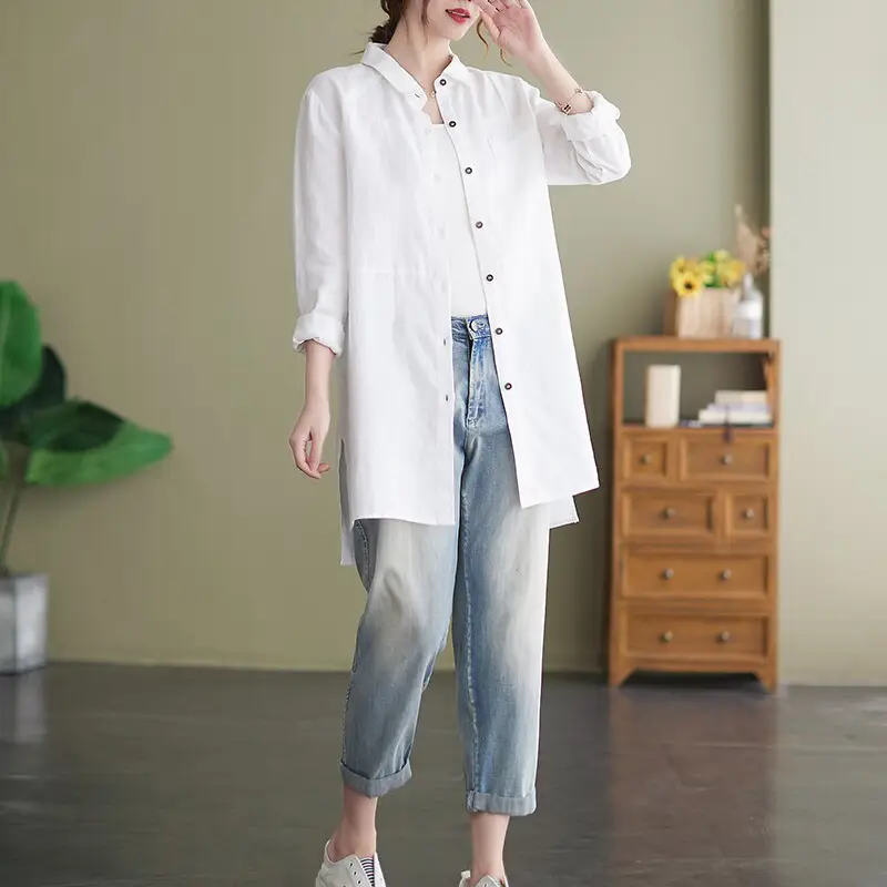 Long Sleeve Linen Collared Blouse-6