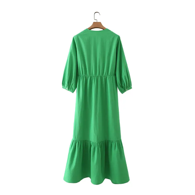Green Open Collar Smock Dress_3