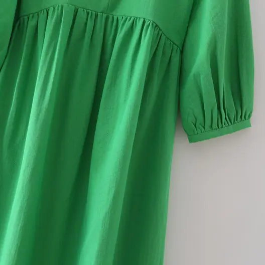 Green Open Collar Smock Dress_5